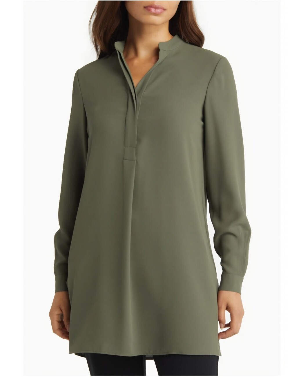 Anne Klein Women's Long Sleeve Tunic Blouse XL Olive Green